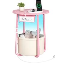 Mesa lateral Yoobure LED Night Stand com carregador rosa