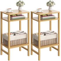 Mesa lateral YUFAM Bamboo, 70 cm de altura, conjunto de 2 de 3 camadas com armazenamento Mesa lateral YUFAM Bamboo, 70 cm de altura, conjunto de 2 de 3 camadas com armazenamento