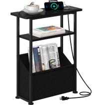 Mesa lateral Yusong Narrow para espaços pequenos com armazenamento preta Mesa lateral Yusong Narrow para espaços pequenos com armazenamento preta