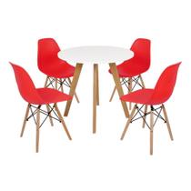 Mesa Laura 80cm Branca + 4 Cadeiras Eames Eiffel - Vermelha