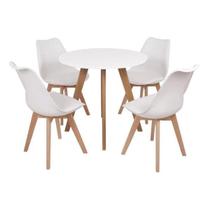 Mesa Laura 80cm Branca + 4 Cadeiras Leda - Branca