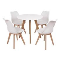 Mesa Laura 80cm Branca + 4 Cadeiras Leda - Branca