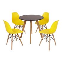 Mesa Laura 80cm Preta + 4 Cadeiras Eames Eiffel - Amarela