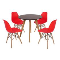 Mesa Laura 80cm Preta + 4 Cadeiras Eames Eiffel - Vermelha