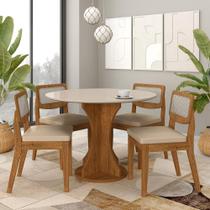 Mesa Linares Com 4 Cadeiras Sextavada Freijó/off/material sintético Bege - M.a