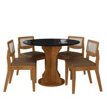 Mesa Linares Com 4 Cadeiras Sextavada Freijó/pret/material sintético Caramelo- Ma Mesa Linares Com 4 Cadeiras Sextavada Freijó/pret/material sintético Caramelo- Ma