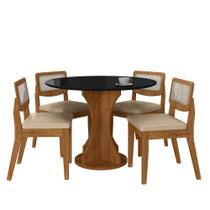 Mesa Linares Com 4 Cadeiras Sextavada Freijó/preto/material sintético Bege - M.a Mesa Linares Com 4 Cadeiras Sextavada Freijó/preto/material sintético Bege - M.a