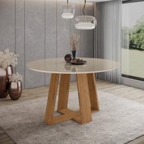 Mesa Lins para 6 Lugares Tampo de 140cm Redonda com Vidro Bege/Nature/Off White