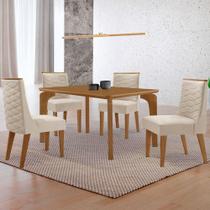 Mesa Liz 120cm Mdf Com 4 Cadeiras Safira Veludo Creme/naturalle/naturalle
