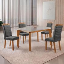 Mesa Liz 4 Lugares Tampo MDF Vidro Cadeiras Lorena Linho Off White 120CM Moderna Mesa Liz 4 Lugares Tampo MDF Vidro Cadeiras Lorena Linho Off White 120CM Moderna