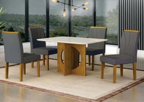 Mesa Lorena 1,20 Freijó Tampo Off C/Vidro 4 Cadeiras Lorena