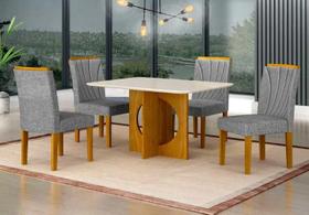 Mesa Lorena 1,20 Freijó Tampo Off C/Vidro 4 Cadeiras Lorena