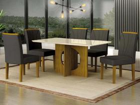 Mesa Lorena 1,60 Freijó/Decor Tampo Off C/Vidro 6 Cadeiras