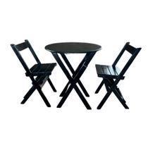 Mesa Madeira 68cm Diametro Dobravel com 2 Cadeiras Bares Preto / Liso Mesa Madeira 68cm Diametro Dobravel com 2 Cadeiras Bares Preto / Liso