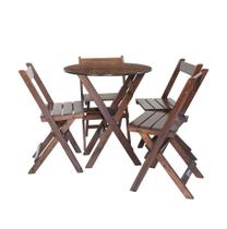 Mesa Madeira 68cm Diametro Dobravel com 4 Cadeiras Bares Imbuia Mesa Madeira 68cm Diametro Dobravel com 4 Cadeiras Bares Imbuia