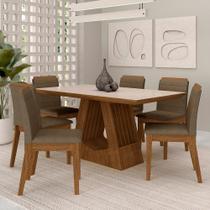 Mesa Málaga 1,6 Com 6 Cadeiras Estofadas Freijó/off/capuccino - M.a Mesa Málaga 1,6 Com 6 Cadeiras Estofadas Freijó/off/capuccino - M.a