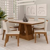 Mesa Málaga 1,6 Com 6 Cadeiras Estofadas Freijó/off/suede Bege - M.a Mesa Málaga 1,6 Com 6 Cadeiras Estofadas Freijó/off/suede Bege - M.a