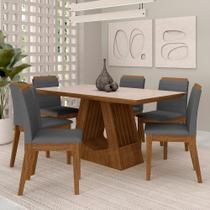 Mesa Málaga 1,6 Com 6 Cadeiras Estofadas Freijó/off/suede Cinza - M.a Mesa Málaga 1,6 Com 6 Cadeiras Estofadas Freijó/off/suede Cinza - M.a