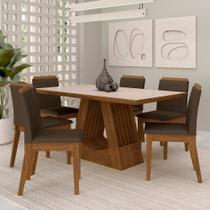 Mesa Málaga 1,6 Com 6 Cadeiras Estofadas Freijó/off/suede Marrom - M.a Mesa Málaga 1,6 Com 6 Cadeiras Estofadas Freijó/off/suede Marrom - M.a