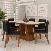 Mesa Málaga 1,6 Com 6 Cadeiras Estofadas Freijó/off/suede Preto - M.a Mesa Málaga 1,6 Com 6 Cadeiras Estofadas Freijó/off/suede Preto - M.a