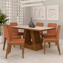 Mesa Málaga 1,6 Com 6 Cadeiras Estofadas Freijó/off/terracota - M.a Mesa Málaga 1,6 Com 6 Cadeiras Estofadas Freijó/off/terracota - M.a