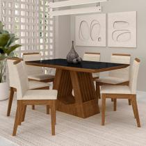 Mesa Málaga 1,6 Com 6 Cadeiras Estofadas Freijó/preto/suede Bege - M.a Mesa Málaga 1,6 Com 6 Cadeiras Estofadas Freijó/preto/suede Bege - M.a