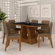 Mesa Málaga 1,6 Com 6 Cadeiras Estofadas Freijó/pto/capuccino - M.a Mesa Málaga 1,6 Com 6 Cadeiras Estofadas Freijó/pto/capuccino - M.a