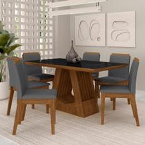 Mesa Málaga 1,6 Com 6 Cadeiras Estofadas Freijó/pto/suede Cinza - M.a Mesa Málaga 1,6 Com 6 Cadeiras Estofadas Freijó/pto/suede Cinza - M.a