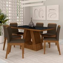 Mesa Málaga 1,6 Com 6 Cadeiras Estofadas Freijó/pto/suede Marrom - Ma Mesa Málaga 1,6 Com 6 Cadeiras Estofadas Freijó/pto/suede Marrom - Ma