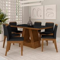 Mesa Málaga 1,6 Com 6 Cadeiras Estofadas Freijó/pto/suede Preto - M.a Mesa Málaga 1,6 Com 6 Cadeiras Estofadas Freijó/pto/suede Preto - M.a