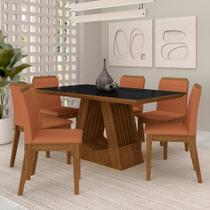 Mesa Málaga 1,6 Com 6 Cadeiras Estofadas Freijó/pto/terracota - M.a Mesa Málaga 1,6 Com 6 Cadeiras Estofadas Freijó/pto/terracota - M.a