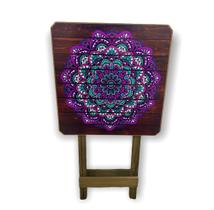 Mesa Mandala Roxa Bistrô Quadrada Madeira Adesivada Rústica Mesa Mandala Roxa Bistrô Quadrada Madeira Adesivada Rústica