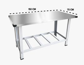 Mesa Manipulação de Alimentos Tampo Inox Reforçados 150x70 - LEONA