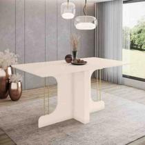 Mesa Mavi 1.600 mm Canto Arredondado com Vidro Off White Henn