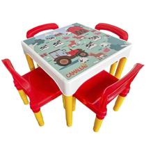 Mesa Mesinha Conjunto Infantil Com 4 Cadeiras Escolar Plástica Camaleão
