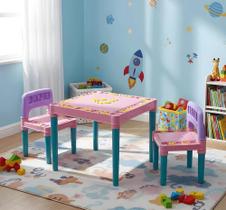 Mesa Mesinha Infantil Com 2 Cadeiras Educativa Tritec Rosa