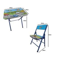 Mesa mesinha infantil com cadeira brincar e estudar dobravel azul