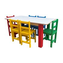 Mesa Mesinha Infantil De Madeira MDF Colorida Camaleão Conjunto 6 Cadeiras