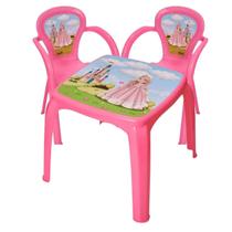 Mesa Mesinha Infantil Rosa Princesa Com 2 Cadeiras Plástica - KIT