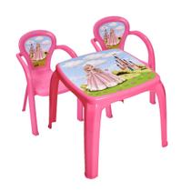 Mesa Mesinha Infantil Rosa Princesa Com 2 Cadeiras Plástica