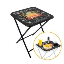 Mesa Mesinha Petisqueira de Centro 48cm Dobrável Baixa em Aço Com Adesivo de Boteco Festas