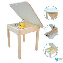 Mesa Mesinha Quadrada Com Baú Infantil De Madeira Maciça Super Resistente para Criança