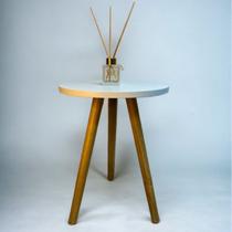 Mesa Mesinha Redonda De Centro Canto Apoio Tampo MDF Rustico Tripé Retro Pe Palito Madeira Maciça Decoração