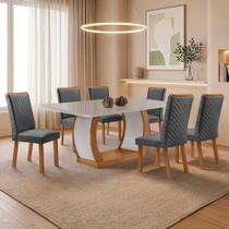 Mesa Milena 6 Lugares MDF Vidro Serigrafado Base em V com Cadeiras Lira Off White Moderna Mesa Milena 6 Lugares MDF Vidro Serigrafado Base em V com Cadeiras Lira Off White Moderna