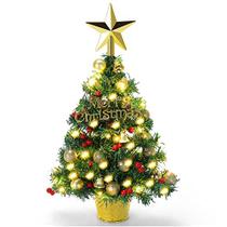 Mesa Mini Árvore de Natal, Árvores de Natal pequenas de 20" com luzes, árvores artificiais pré-iluminadas por bateria para decorações de topo de mesa com ornamentos de bolas, topper de árvore, para sala de mesa casa decorada - CORST