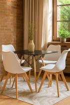 Mesa Moderna Quadrada EIffel Eames 90cm Cor preto com 4 Cadeira Leda Ergonomica Cor Branco