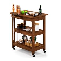 Mesa Móvel Gourmet Adega 80 Cm Carrinho Churrasco Tampo Maciço em Madeira e Rodas Mesa Móvel Gourmet Adega 80 Cm Carrinho Churrasco Tampo Maciço em Madeira e Rodas