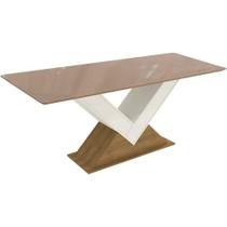 Mesa Multiuso Cozinha Amora c/ Tampo Madeirado c/ Vidro 160x90cm Freijó/Bronze - Kappesberg Mesa Multiuso Cozinha Amora c/ Tampo Madeirado c/ Vidro 160x90cm Freijó/Bronze - Kappesberg