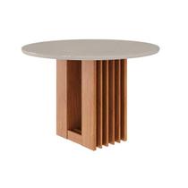 Mesa Multiuso Cozinha Ariela c/ Tampo Madeirado Redondo c/ Vidro 109x109cm Cinamomo/Off White - Cimol Mesa Multiuso Cozinha Ariela c/ Tampo Madeirado Redondo c/ Vidro 109x109cm Cinamomo/Off White - Cimol