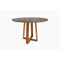 Mesa Multiuso Cozinha Elma Madeira Maciça c/ Tampo Madeirado c/ Vidro 120x120cm Carvalho/Bronze - Kappesberg Mesa Multiuso Cozinha Elma Madeira Maciça c/ Tampo Madeirado c/ Vidro 120x120cm Carvalho/Bronze - Kappesberg